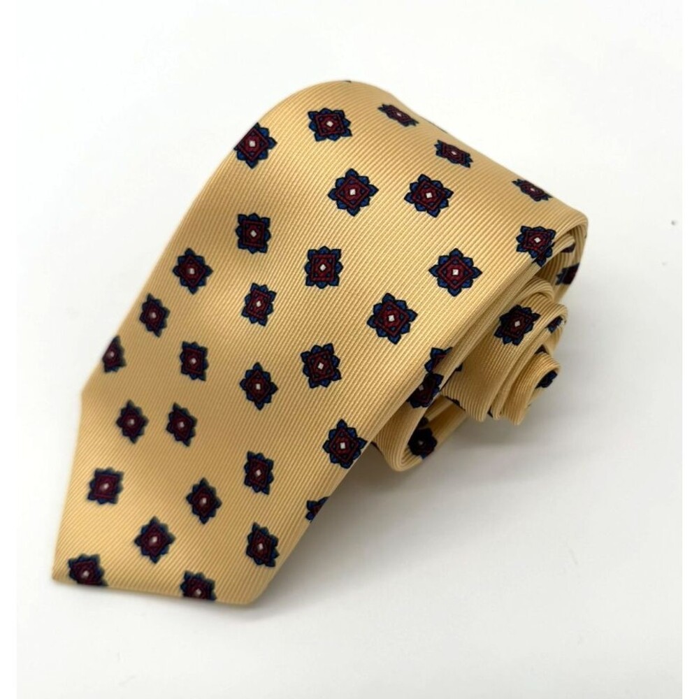 Jacobs Roberts Ltd Tie Gold Blue Red Medallion 40 oz Italian Silk Foulard USA